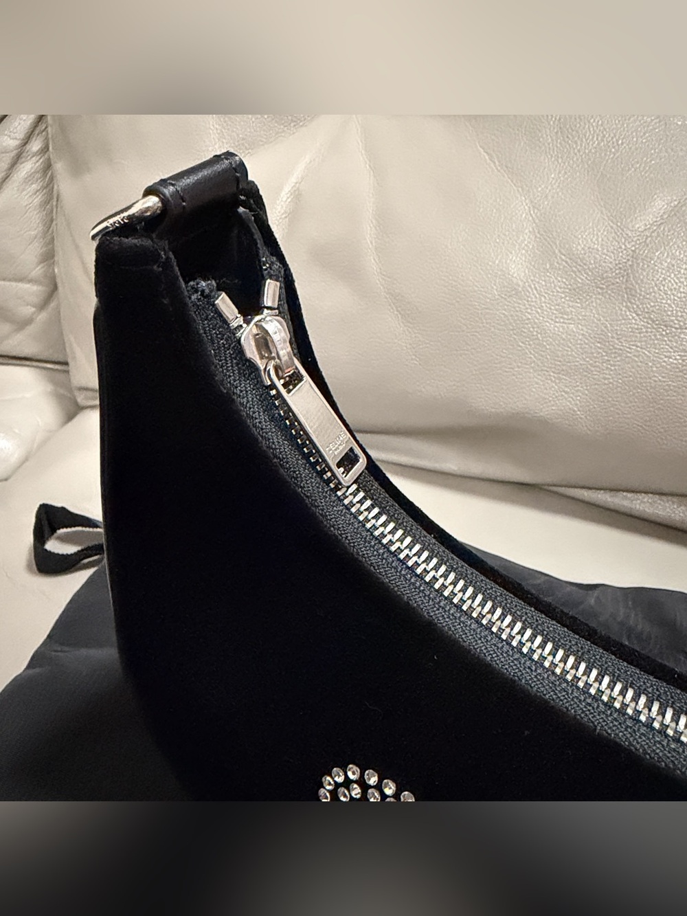 Celine Ava Triomphe Strass Velvet Shoulder Bag - Picture 8 of 11